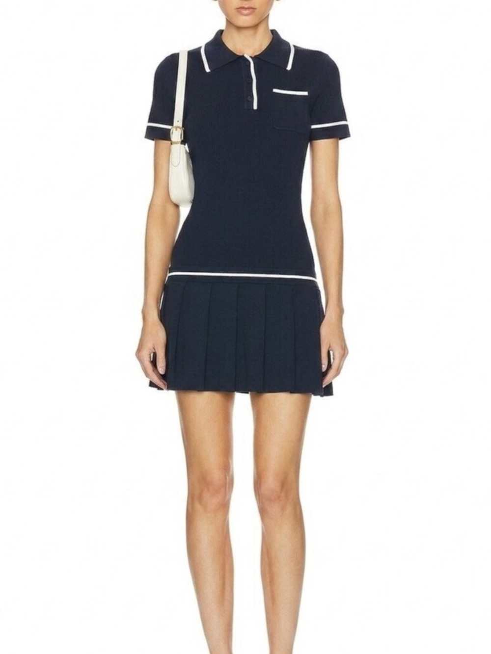 NWOT Caroline Constas Navy & White Knit Mini Dress Size L
